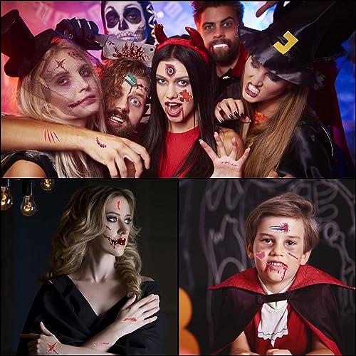 Leonshco Capa negra de Halloween con capucha, capa de disfraz de vampiro, 20 hojas de pegatinas impermeables de tatuaje con cicatrices, disfraz para adultos, disfraz infantil, accesorio para, 90