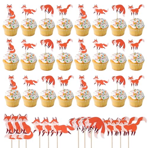 LETTERASHQP 36 piezas Foxes Cupcake Toppers, zorros Muffin Decoración, Cumpleaños, Zorros, Cake Toppers para cupcakes, DIY Decoración para Bosque, Animal, Baby Shower, Cumpleaños, Fiesta, Decoración