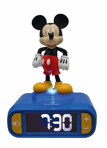 LEXIBOOK, Disney, Mickey Despertador con luz Nocturna, Sonidos y melodías, Pantalla LCD retroiluminada, Luminoso, Snooze, Azul (RL800MCH)