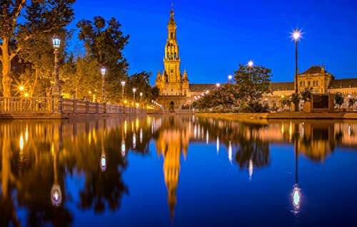 LHJOYSP Juguetes ni?a 6 a?os mas vendidos Puzzle 1000 Piezas Ciudad Río Torre Noche Ciudad Sevilla Andalucía España Plaza de España 75x50cm