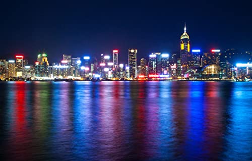 LHJOYSP Regalos ni?o de 10 a?os Puzzle 1000 Piezas Ciudad Mar Hong Kong Rascacielos China Metropolis Victoria Harbour 75x50cm