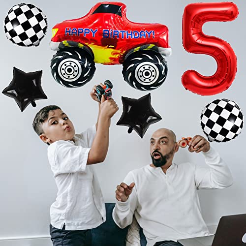 Liitata Juego de globos de carreras para coche de carreras 5 niños cumpleaños decoración número 5 globos rojos grandes coches carreras globos bandera estrella para jóvenes cumpleaños fiesta temática