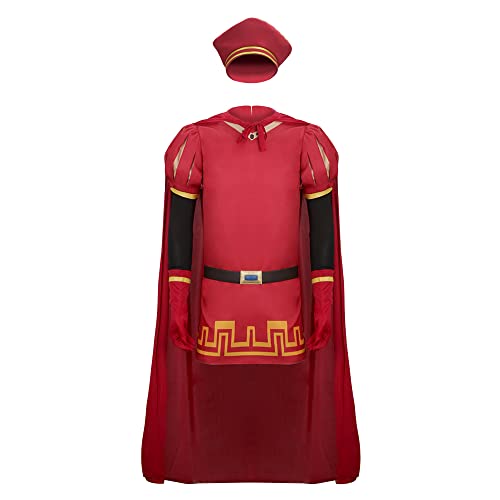 LIKUNGOU Túnica de Rey Lord Farquaad Cosplay Conjunto Completo con Sombrero Traje Rojo para Hombres Adultos Halloween Navidad Vestido de Lujo (L)