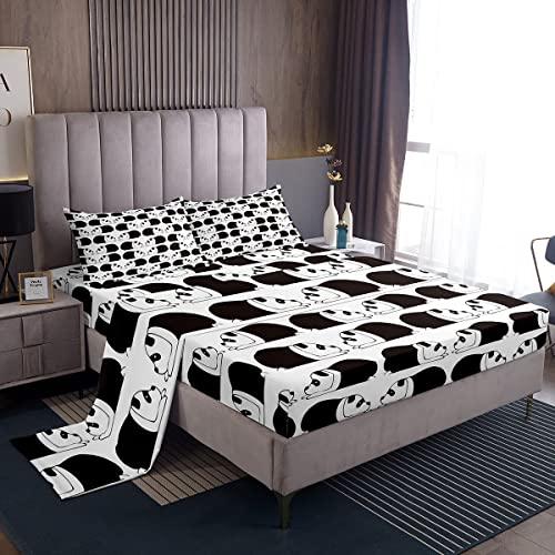 Lindo juego de ropa de cama de panda Kawaii Animal para niños, niñas, adolescentes, oso panda transpirable, de dibujos animados, color negro, blanco, tamaño King