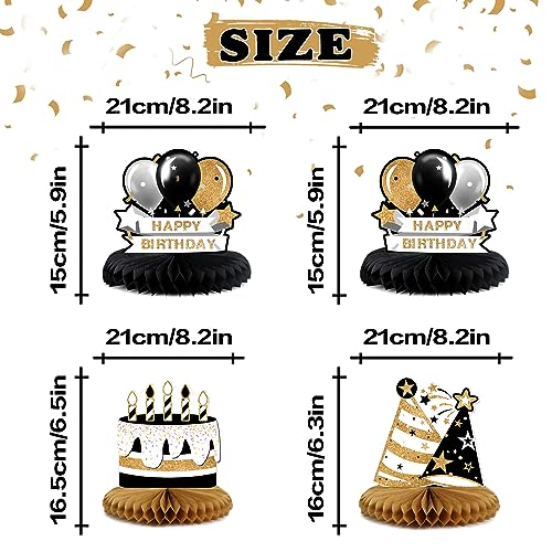 LINGTEER Juego de centros de mesa de papel negro y dorado para 75 cumpleaños, 8 globos de estrella para tartas de 75 años, 75 años, decoración de regalo de fiesta de cumpleaños 75.