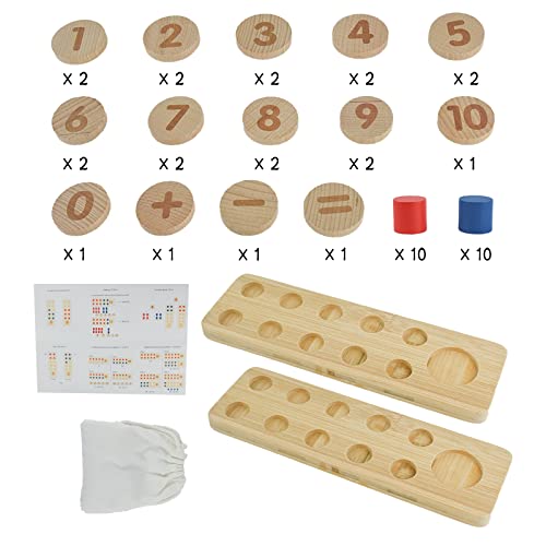 Locisne Montessori Colourful Math Number Wood Board Preschool Toy, Educational Wooden Reading Blocks Board Improve Math Skills, 45 Accesorios, Plus Minus Equal Sign