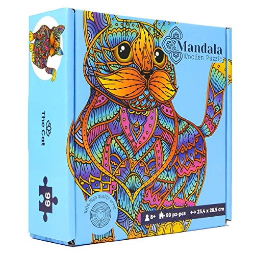 Logica Juegos Art. El Gato - Mandala Puzzles - Puzzle de Madera - Puzzle de Forma Innovadora - 23.4 x 28.5 cm - 99 pz