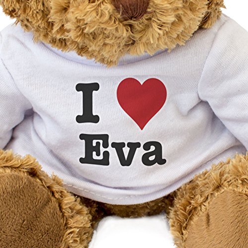London Teddy Bears Oso de Peluche con Texto en inglés I Love EVA, Bonito y Acogedor, Regalo de cumpleaños, Navidad, San Valentín