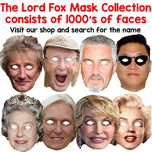 Lord Fox Elton John Mask - Mascarillas faciales para fiestas de celebridades con una sola máscara con cuerda lista para usar, completamente ensamblada y recortada, grado profesional, 1 máscara