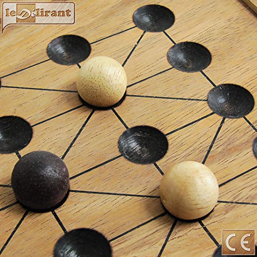 Los Echecs Malgache – FANORONA juego de mesa familiar de estrategia de madera maciza conforme a las normas CE para 2 jugadores a partir de 6 años. Fabricación artesanal ecológica