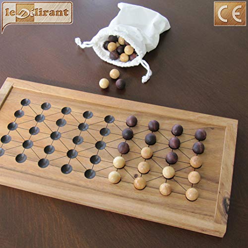 Los Echecs Malgache – FANORONA juego de mesa familiar de estrategia de madera maciza conforme a las normas CE para 2 jugadores a partir de 6 años. Fabricación artesanal ecológica