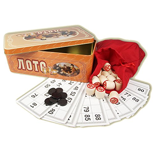 Lotto ruso (Loto) - Juego de bingo en caja de metal con figuras de madera