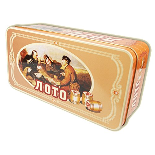 Lotto ruso (Loto) - Juego de bingo en caja de metal con figuras de madera