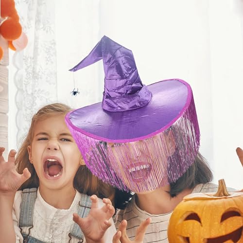 Loupsiy Sombrero de bruja de Halloween | Sombrero misterioso con volantes para cosplay de bruja de Halloween, accesorio de Halloween para fiesta de disfraces, desfile, fiesta temática, fiesta de