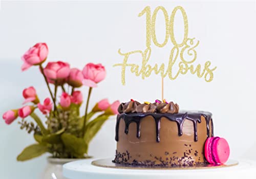 LOVENJOY 100 y Fabuloso Adorno Para Tarta de Cumpleaños con Purpurina Dorada Happy 100th Birthday Cake Topper Fiestas Decoración Para Tarta