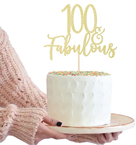 LOVENJOY 100 y Fabuloso Adorno Para Tarta de Cumpleaños con Purpurina Dorada Happy 100th Birthday Cake Topper Fiestas Decoración Para Tarta