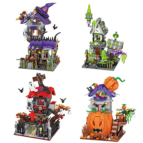 LOZ Mini blocks 4 en 1 para Halloween, regalos para casa, bloques de construcción, casa embrujada, casa de Halloween, modelo para adultos y niños, no compatible con Lego