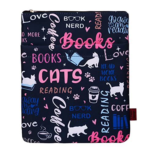 LParkin Funda protectora para libros de café, funda de libro de gatos con cremallera, tela lavable de 11 x 8.5 pulgadas, para amantes de los libros (libros de gatos café)