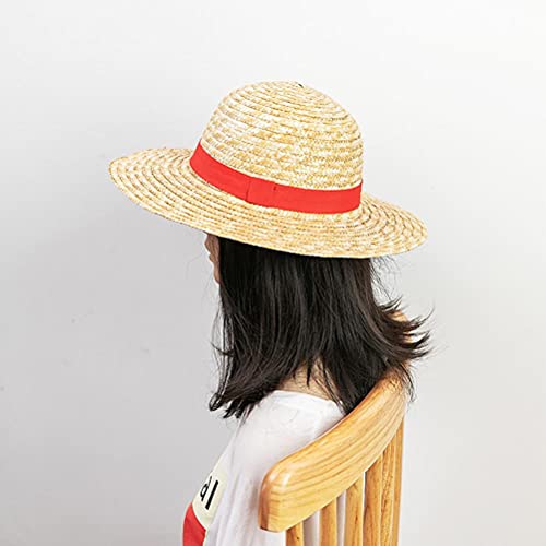 Luffy - Sombrero de Paja Luffy de una Pieza, Disfraz de Cosplay de Anime, Sombrero de Paja para el Sol, Sombrero de Paja Multifuncional de Personajes de Dibujos Animados de Anime
