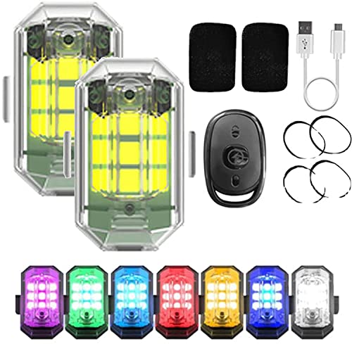 Luz de flash inalámbrica de alta luminosidad, 7 colores LED de avión y carga USB, luces anticolisión para drones (2 unidades)