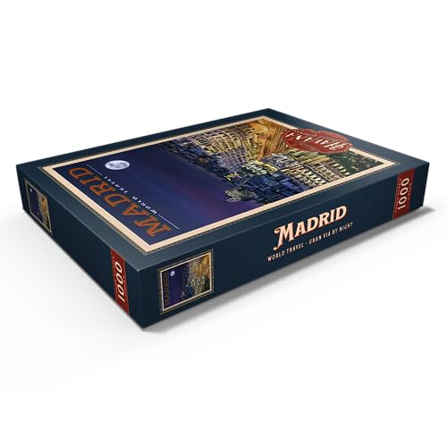 Madrid, España - Gran Vía De Noche, Cartel De Viaje Vintage - Premium 1000 Piezas Puzzles - Colección Especial MyPuzzle de Havana Puzzle Company
