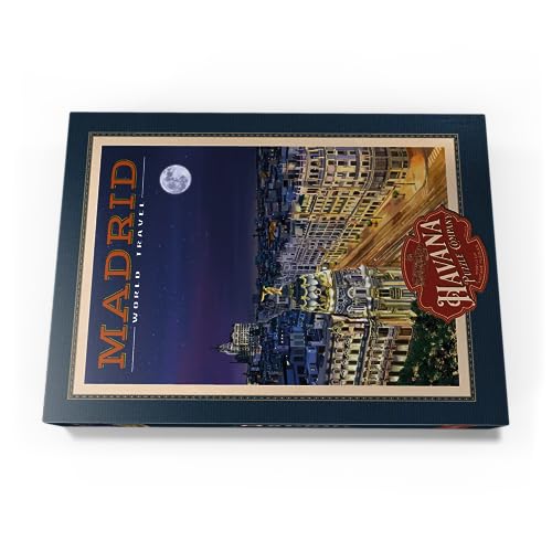 Madrid, España - Gran Vía De Noche, Cartel De Viaje Vintage - Premium 1000 Piezas Puzzles - Colección Especial MyPuzzle de Havana Puzzle Company