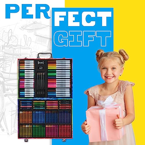 Maletin Pinturas para Niños Kit Dibujo Completo 148 Pzs con Material Escolar, Ceras de Colores, Lápices de Colores, Rotuladores, Pinturas
