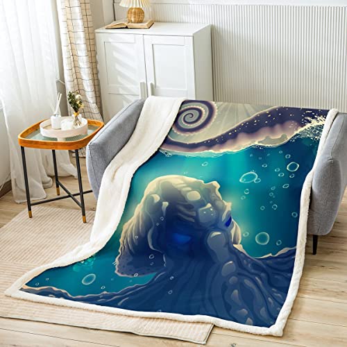 Manta 3D de forro polar de pulpo Sherpa para niños, manta de pulpo, tentáculos, manta mullida de Ocean Kraken para cama, sofá, manta de felpa con temática marina para bebé, 30 x 40 pulgadas