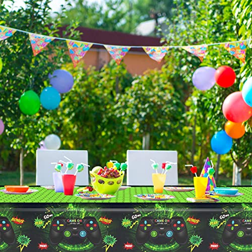 Mantel de videojuegos de 3 piezas, fundas de mesa verdes para fiestas temáticas de juegos, decoración de mesa de plástico desechable impresa para niños, jugadores, juegos geek, decoración de fiesta