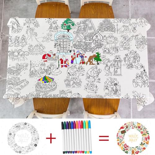 Mantel gigante de Navidad para colorear, póster gigante de Navidad, pancarta de papel para colorear, regalos para juegos de actividades infantiles, páginas gigantes para colorear para niños