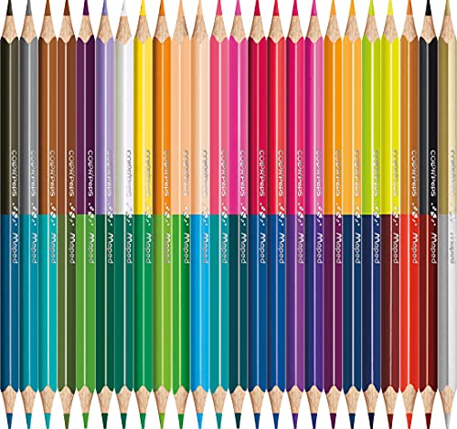 Maped - Pinturas de Madera - Lápices de Colores Duo - 24 Pinturas con Doble Punta - 48 Colores Diferentes - Mina Blanda y Resistente - Incluye 1 Lápiz de Oro y Plata