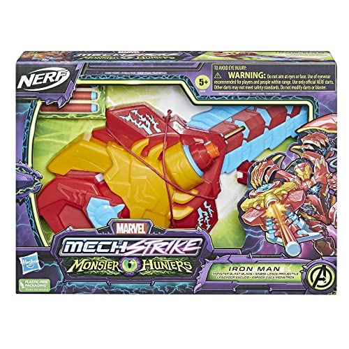 Marvel Avengers Mech Strike Monster Hunters Iron Man Monster Blast Blade Juguete con 3 dardos Nerf, juguetes para niños a partir de 5 años