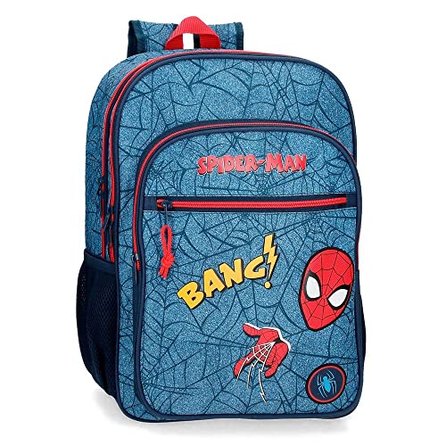 Marvel Spiderman Denim Mochila Escolar Doble Compartimento Adaptable a Carro Azul 31x42x13 cms Poliéster 16,93L