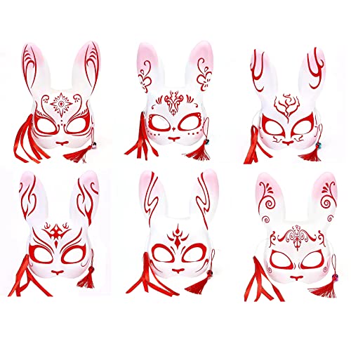 Máscaras de cosplay de anime japonés, máscara de Halloween, accesorios de fiesta de cosplay, máscara de conejo con orejas de zorro, máscara de plástico media cara