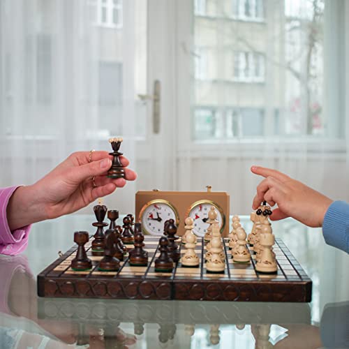 Master of Chess Tablero Ajedrez Madera con Piezas “PEARL” 30 cm - Hecho a Mano y Piccoli Juego de Ajedrez Portatil para Niños y Adultos - Construcción sólida