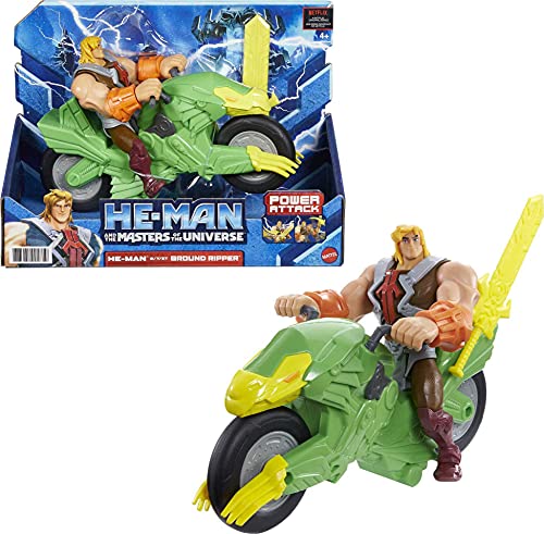 Masters of the Universe He-Man y la figura de acción + vehículo basado en series animadas, personajes de batalla articulados, regalo para 4 años o mayores