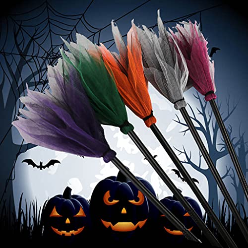 MayDONG - Escoba de bruja para Halloween, mago, malla voladora, tul, accesorios para disfraz