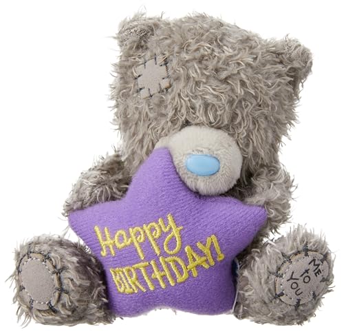 Me To You Tatty Teddy con Estrella de Feliz cumpleaños - Colección Oficial, Azul, Gris, Morado, 11 x 8 x 9 cm, 40 Gramos