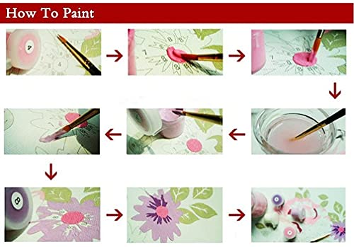 Meecaa Paint by Numbers Rose Flower Duck Bridge Kit de paisaje para adultos principiante DIY pintura al óleo 16 x 20 pulgadas (rosa, sin marco)