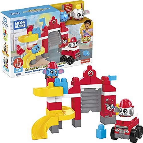 Mega Bloks Peek A Blocks Estación de bomberos, bloques de construcción para niños +1 año (Mattel GYH11)