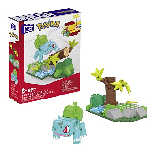 MEGA Construx Pokemon Bulbasaur Diversión en el bosque Constructor de aventuras Set pequeño de bloques de construcción con personaje, 79-81 piezas, juguete +6 años (Mattel HDL77)