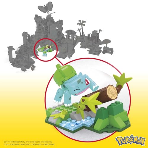 MEGA Construx Pokemon Bulbasaur Diversión en el bosque Constructor de aventuras Set pequeño de bloques de construcción con personaje, 79-81 piezas, juguete +6 años (Mattel HDL77)