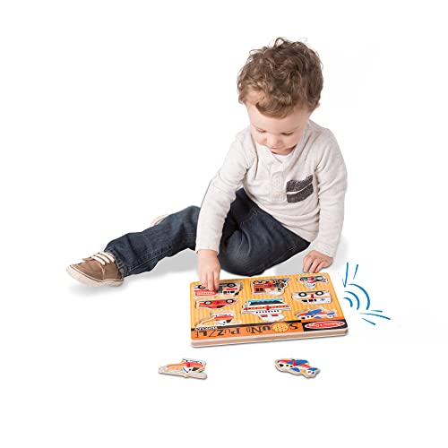 Melissa & Doug Puzzle Vehículos con Sonidos, Rompecabezas de madera para niños, Tablero de Madera Resistente, Juguete educativo, Montessori, Regalo para niños y niñas de 2 3 4 años