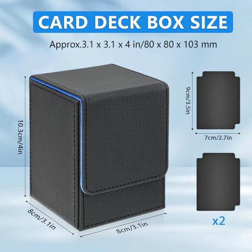 MEMENO Flip Box, Magnetic Deck Box Magic con 2 Divider, Caja de Cartas Coleccionables para 100+ Cartas para Tarjetas de Colección Compatible con MTG TCG (Erecto)