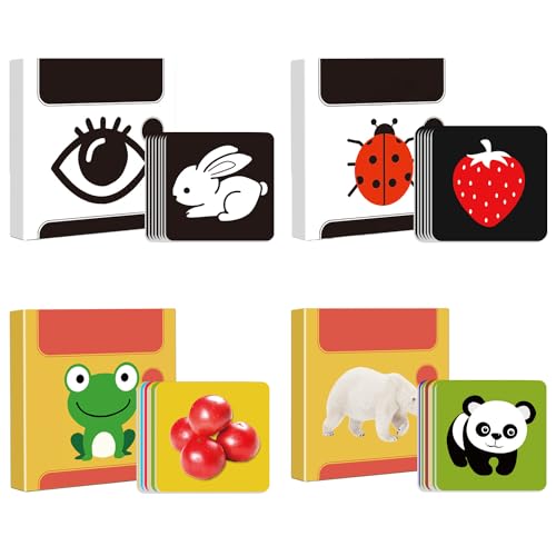 MEMOFYND 96 tarjetas de juguetes para bebés, tarjetas sensoriales de color blanco y negro, alta definición, ayudan a los niños pequeños a detectar el color. Adecuado para niños de 0 a 36 meses.