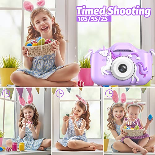 Mgaolo Juguetes de cámara para niños de 3 a 12 años, cámara de video digital portátil con funda de silicona, regalos de cumpleaños de Navidad para niños de 3, 4, 5, 6, 7, 8, 9 años (unicornio -