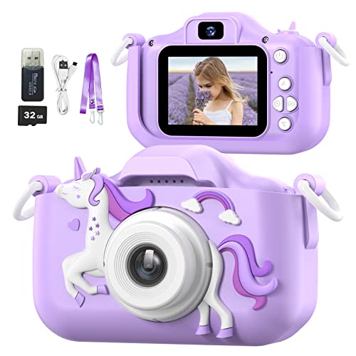 Mgaolo Juguetes de cámara para niños de 3 a 12 años, cámara de video digital portátil con funda de silicona, regalos de cumpleaños de Navidad para niños de 3, 4, 5, 6, 7, 8, 9 años (unicornio -