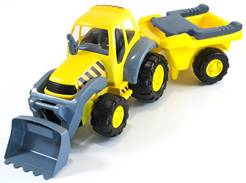 Miniland - Súper Tractor con remolque de gran tamaño y resistencia, Amarillo Y Gris