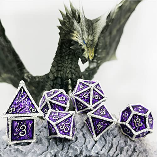 MJDICEOK Juego de dados de dragón de metal DND 7 juego de dados Dados D&D mazmorras y dragones (púrpura)