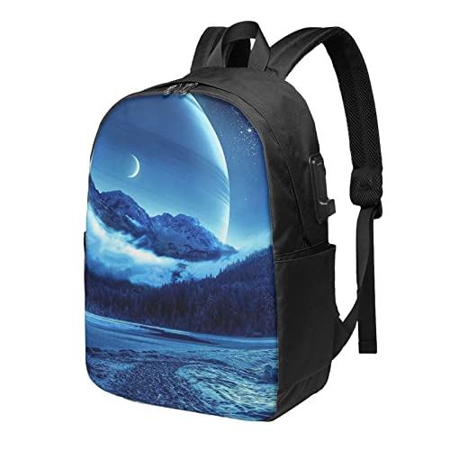 Mochila de viaje para laptop de 17 pulgadas, mochila escolar para estudiantes universitarios, mochila de luna de montaña para hombres y mujeres, luna de montaña, #308